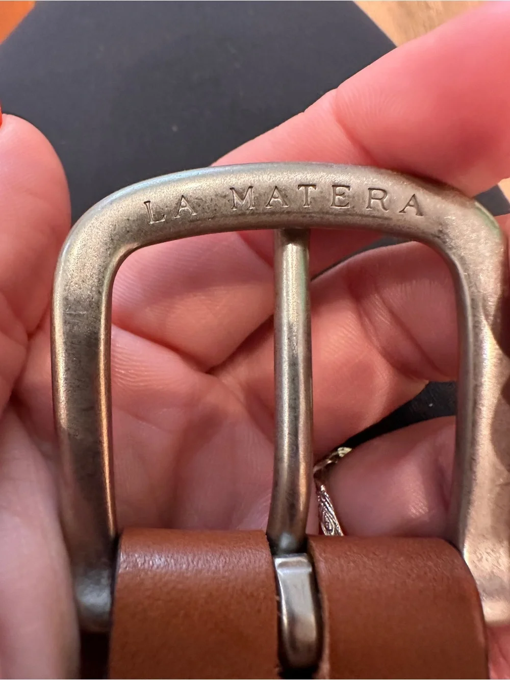 La Matera Corbina Woven Leather Belt Navy Khaki Size 38
